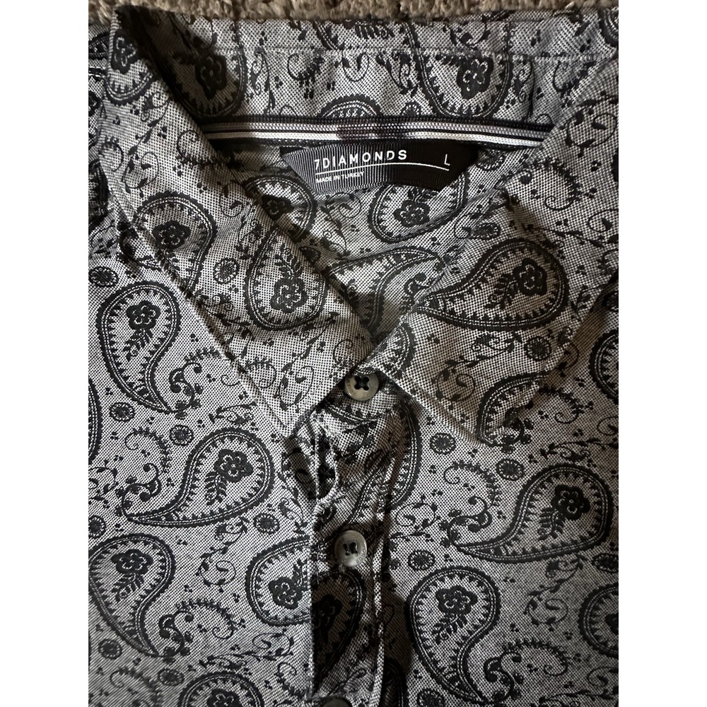 7 Diamonds Shirt Mens Large Paisley Print 4 Way Stretch Performance‎ Button Up - Picture 4 of 4